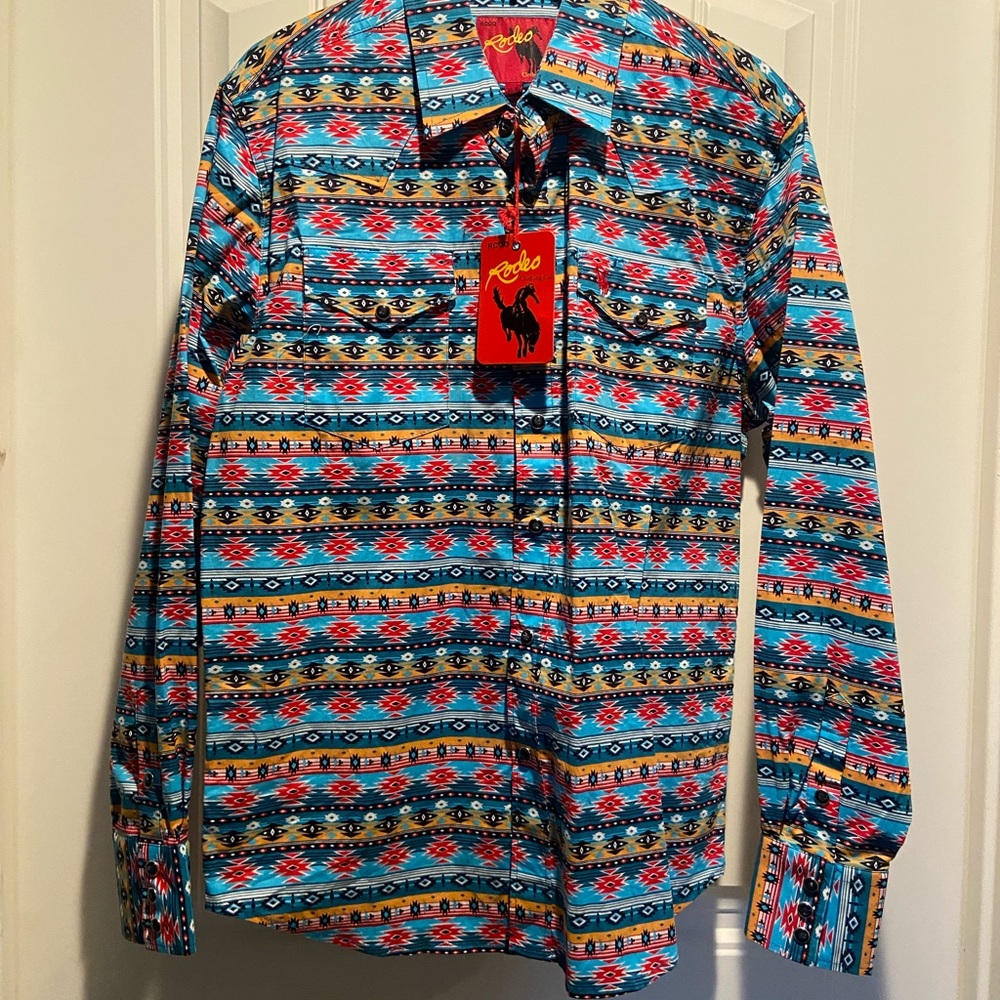 Aztec print pearl snap